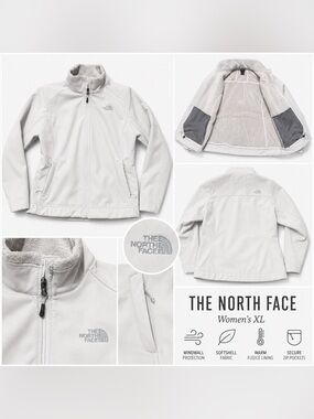 The North Face Women’s XL White Fleece-Lined Softshell Jacket Full Zip WindWall